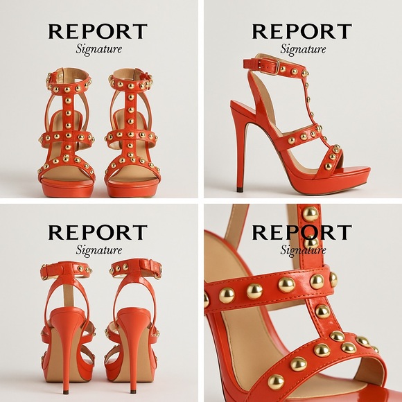 Report Signature Masonic2 Orange Studded Strappy Platform Heels 7.5M - Picture 11 of 11